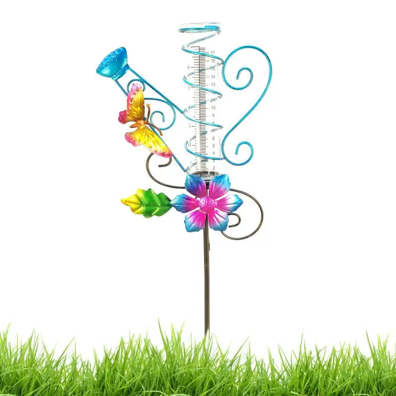 

Decorative Rain Gauge Decor Metal Stake With Waterproof Large Glass Tube Waterproof Rain Gauges For Outdoors Lawn Pathway Yard