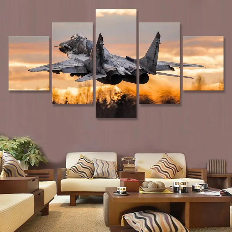Фото 5-панельный реактивный истребитель без рамы Mikoyan MiG-29, модульные современные холст, постеры, настенные художественные картины для гостиной, домашний декор №3