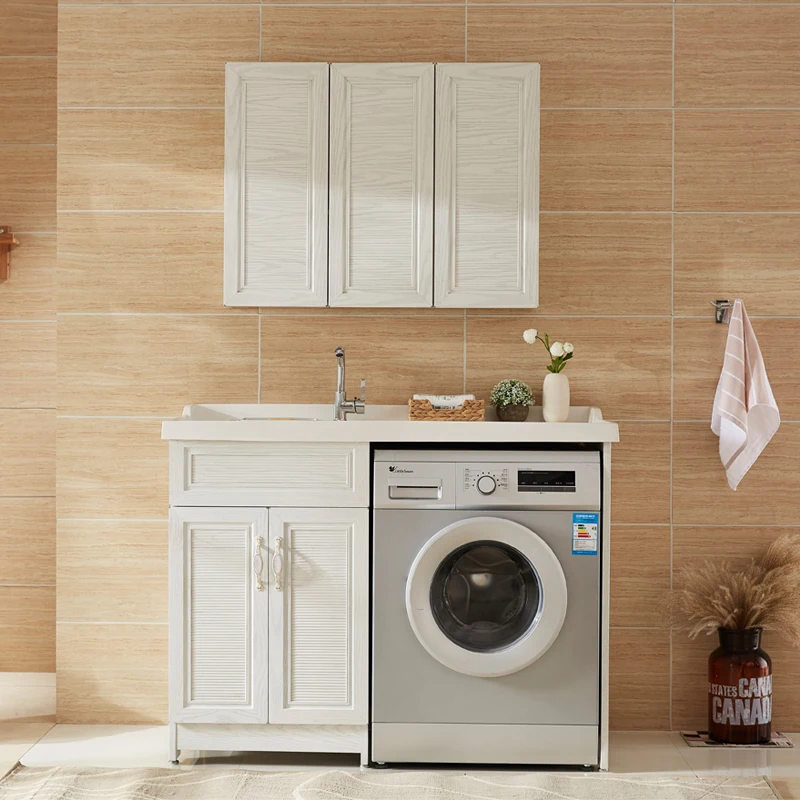 

Space aluminum washing cabinet, balcony, quartz stone with washboard, washing pool, drum washing machine, companion cabinet