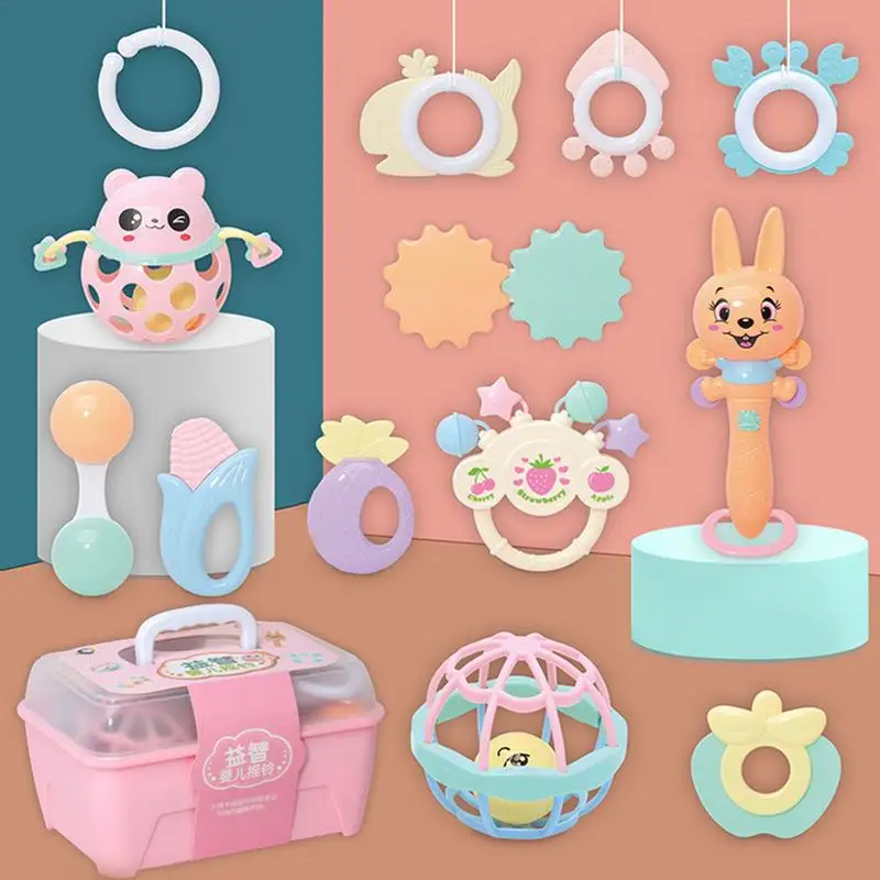 

Newborn Rattle Teether Toy Multiple Sounds Textured Soothe Gums Newborn Stroller Crib Infant Pacifier Weep Tear Chewing Toys