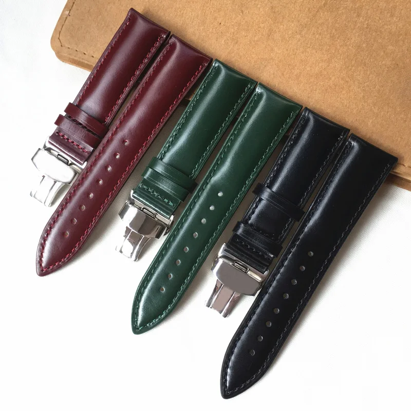 

Handmade 22MM Cordovan Horween Genuine Leather Red Black Green Watchband Wristband For Pilot Wacth Strap Belt