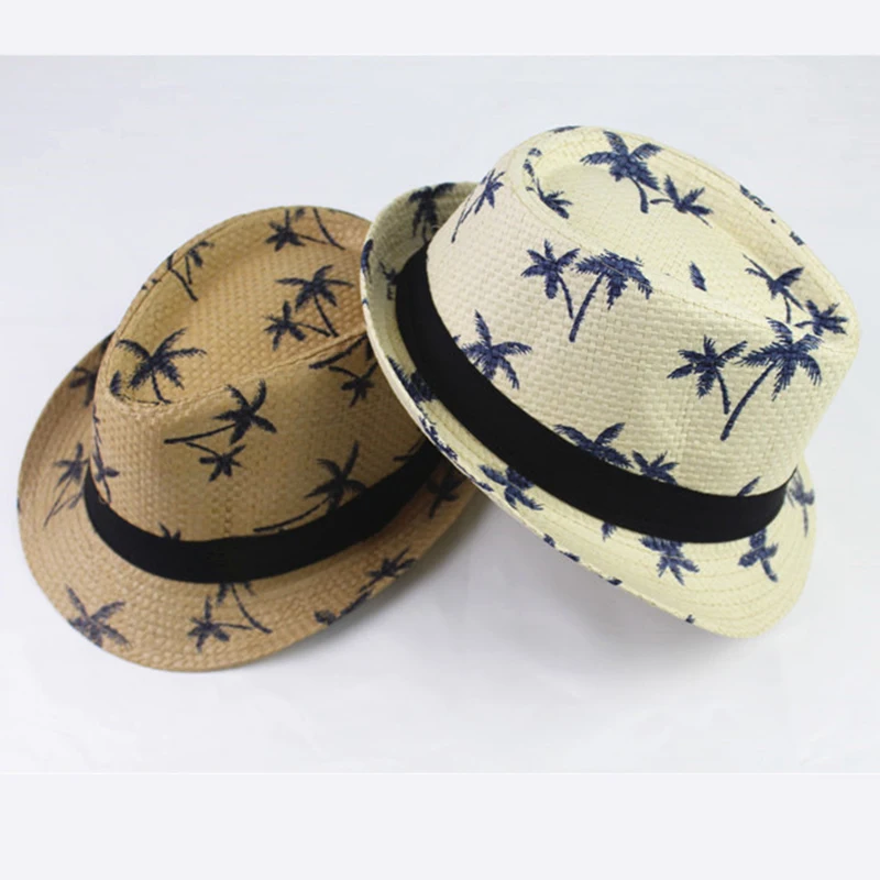 

Summer Sun Straw Hat For Women Maple Leaf Print Jazz Fedora Hat Men's Straw Hat Girl Retro Beach Panama Curl Hat Chapeu Feminino