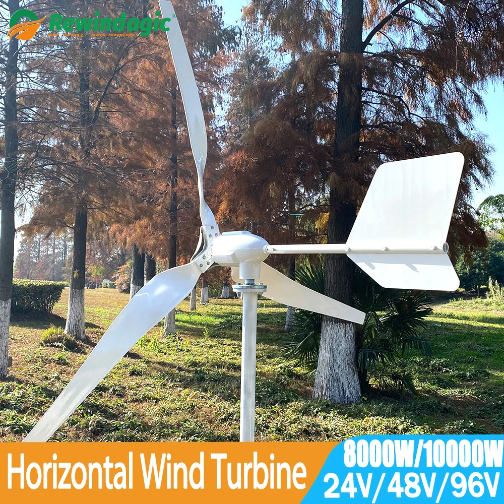 

Horizontal Wind Turbine Generator Windmill 8000W 10000W 24V 48V 96V 3 Blades With Hybrid Controller and Off Grid Inverter System