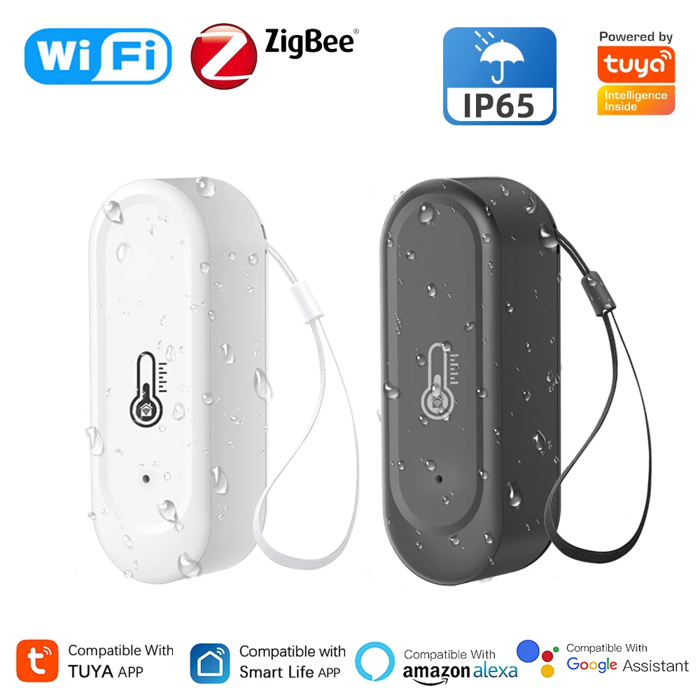 Tuya WiFi/Zigbee Smart Temperature Humidity Sensor Outdoor IP65 Waterproof APP Remote Monitoring Works With Alexa Google Home