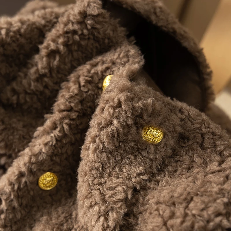 2022 New Wool  Double Breasted  Fur Coat Women  High Street  Winter  Womens Jackets  Wide-waisted  O-Neck  Jackets  Casaco