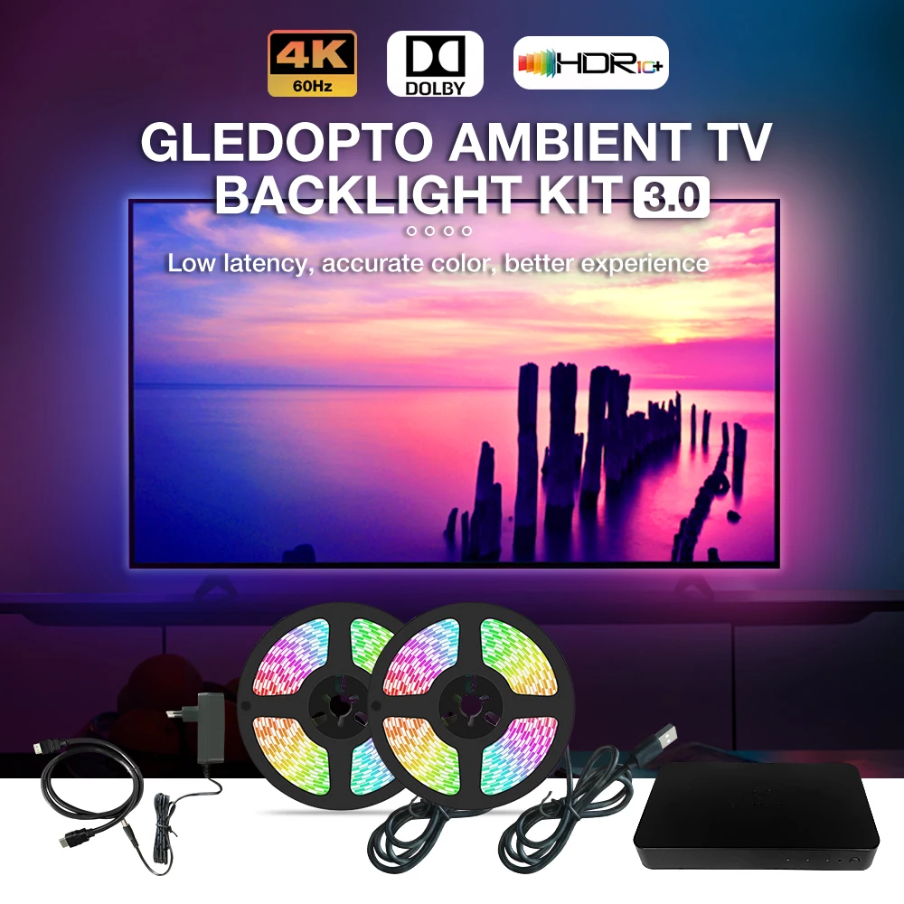 Gledopto Ambient TV Backlight Kit 3.0 LED Strip RGB IC HDMI-compatible SYNC Box Set Light Support 4K 60Hz for 50 to 65 inch TV