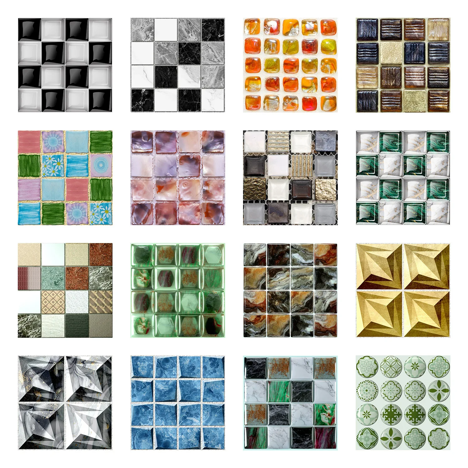 

Vinyl Marble Mosaic Tiles Wall Stickers Transfers Flat 3D Printed Covers for Bar Kitchen Bathroom Peel & Stick Waterproof Mural