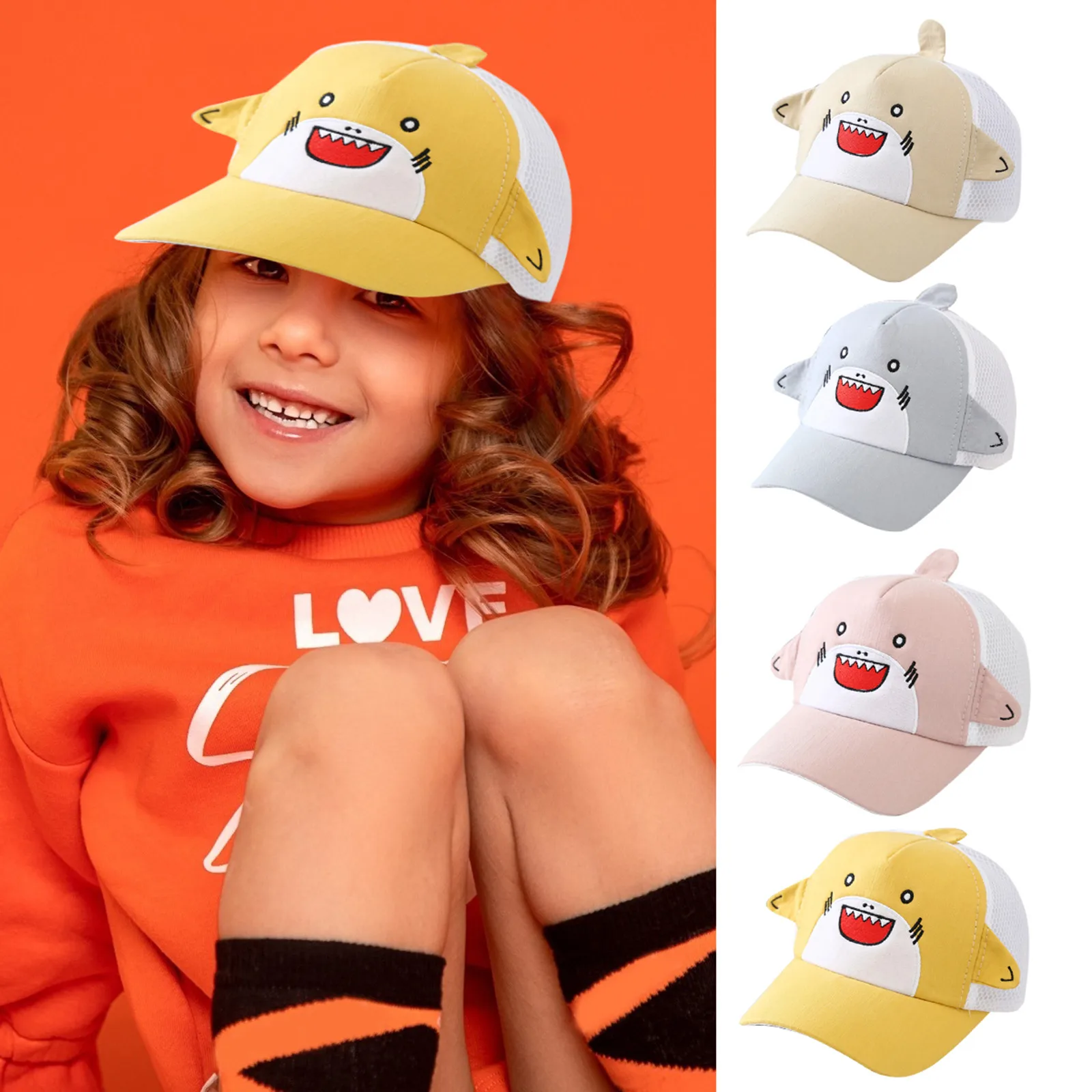 

Женская летняя детская бейсболка для девочек и мальчиков солнцезащитные кепки в стиле хип-хоп мультяшная шапка от солнца с акулами бейсбол...