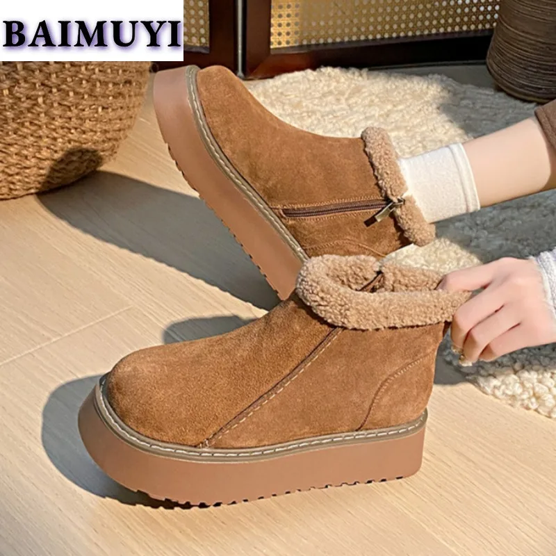 Замшевые ботильоны на плоской подошве женская плюшевая теплая хлопковая обувь