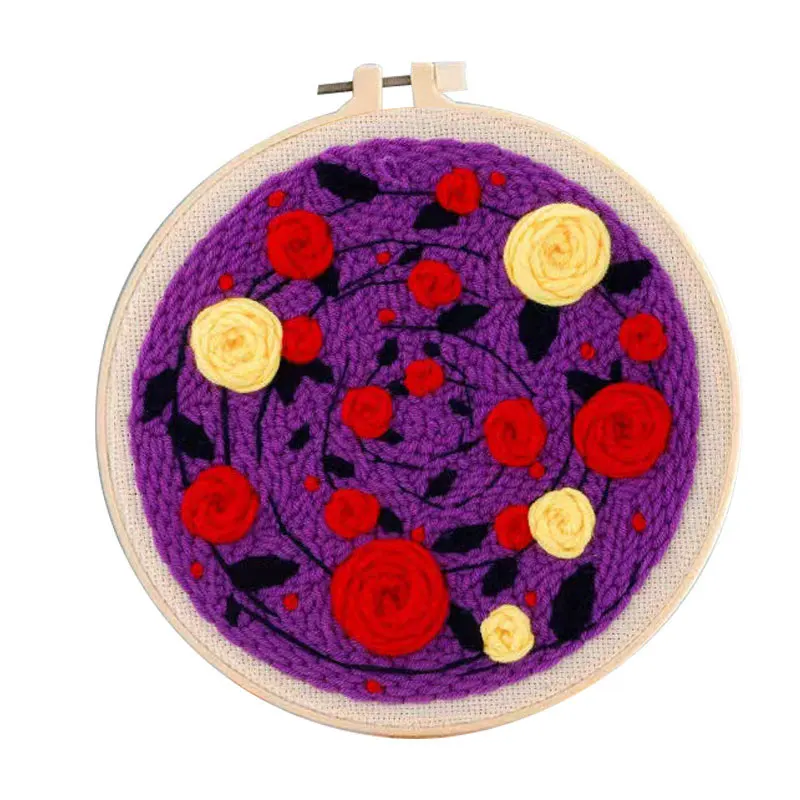 

Bloomy Rose Flower DIY Punch Needle Kit Embroidery Handmade Wool Yarn Artwork For Girlfriend Valentine's Day Gift 2023