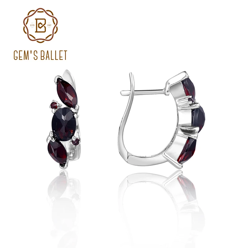 

GEM'S BALLET Classic Fashion Natural Black Garnet Gemstone 925 Sterling Silver Jewelry Earring Three Stone Earrings for Women