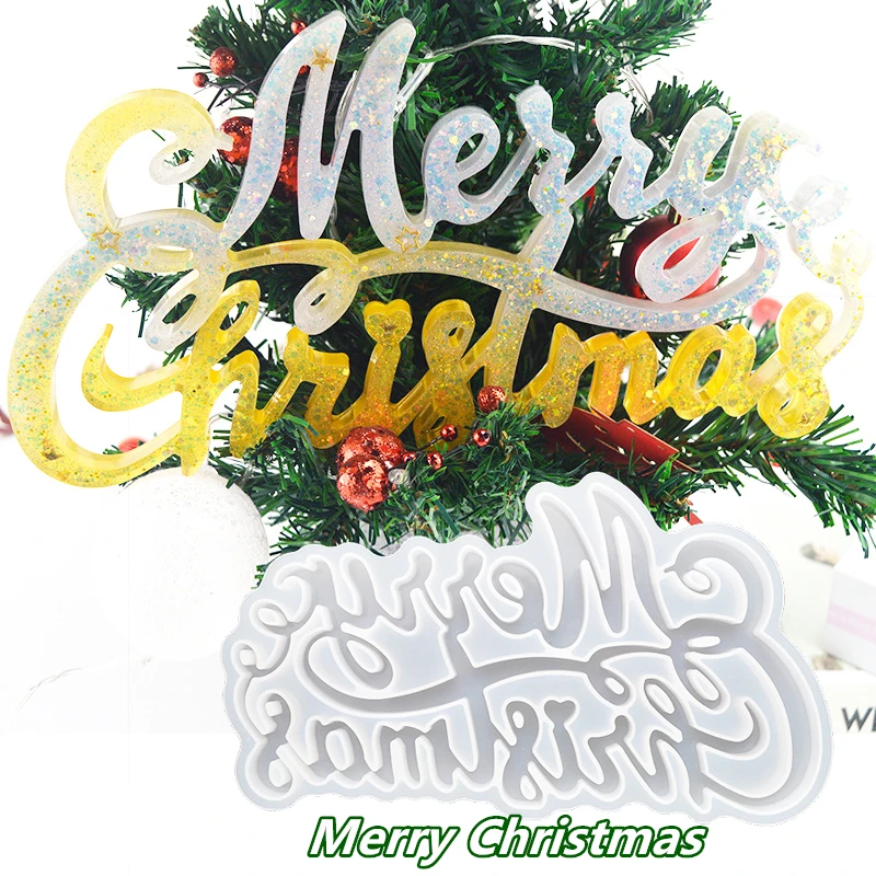 

DIY Crystal Resin Mold Merry Christmas Resin Mold DIY Pendant Christmas Ornament Mold for Christmas Party Home Decoration