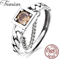 trumium s925 sterling silver womens ring retro fashion personality design chain square inlaid color zircon adjustable ring