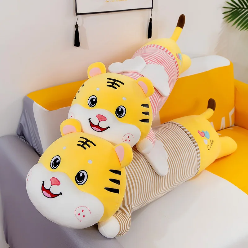

90-130CM Super Soft Plush Tiger Toy Stuffed Kawaii Animal Throw Pillow Cute Striped Sweater Tiger Throw Pillow Bed Cushion