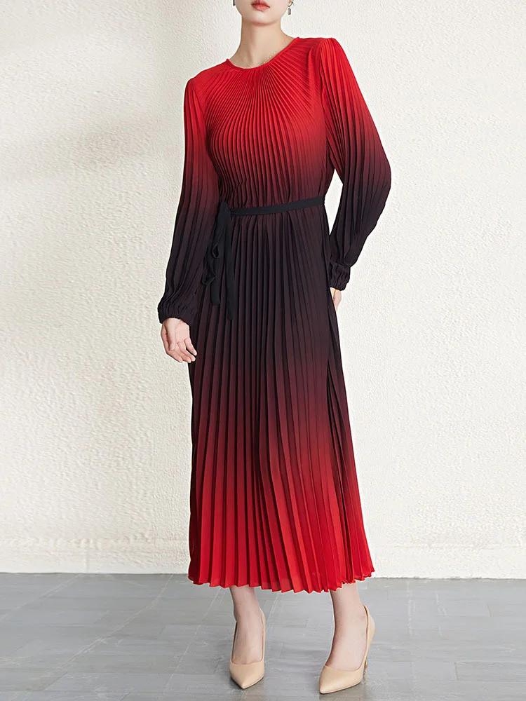 Женское плиссированное платье с градиентом DEAT элегантное свободное эластичным