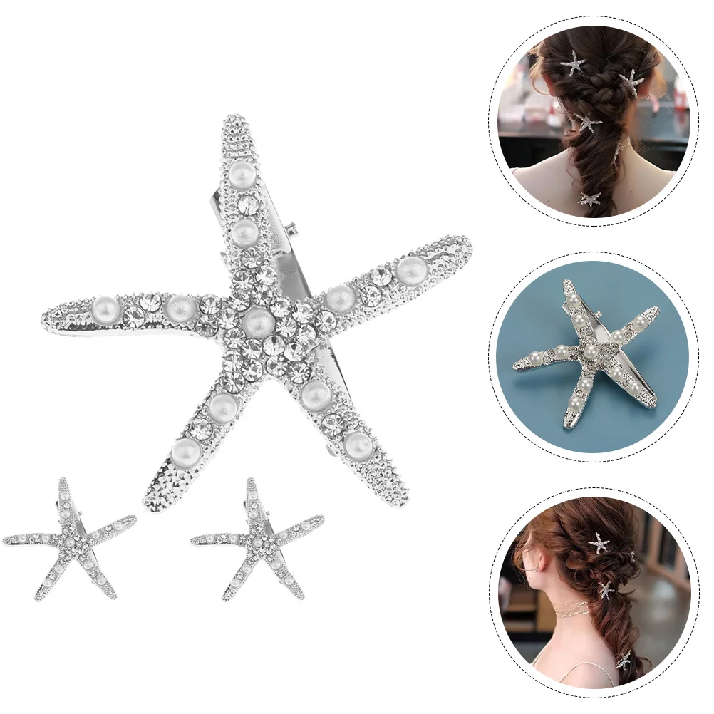 

3 Pcs Princess Accessories Girls Starfish Hairpin Decorative Pins Metal Headpiece Barrettes Women Bride