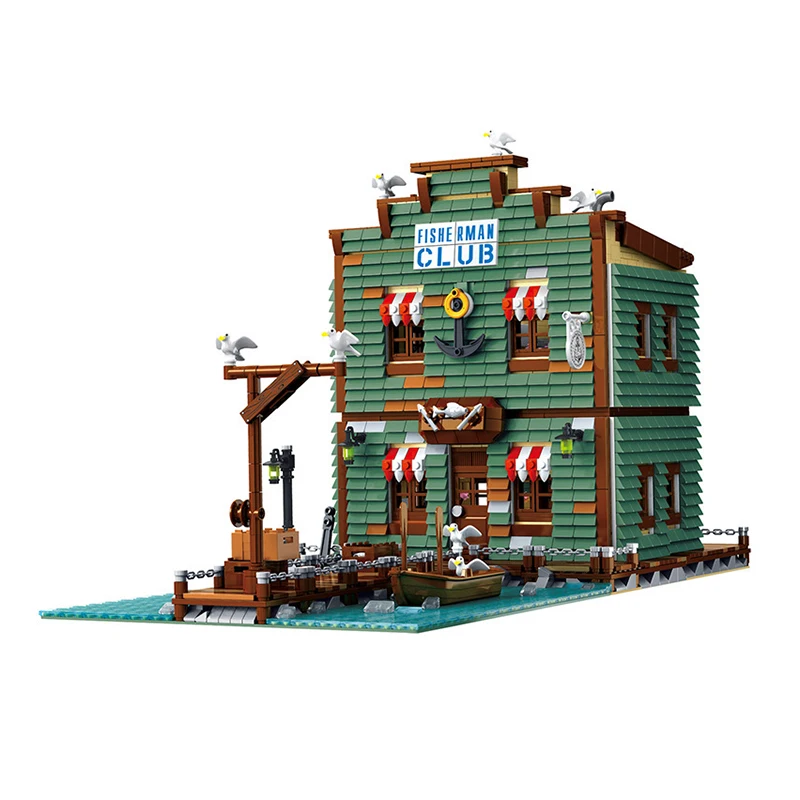 XMork 30107 Рыбацкая домика модель рыбацкого клуба модульная серия с видом на улицу
