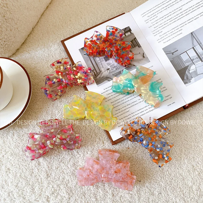 

Transparent Colorful Dot Bow Knot Hair Claw For Women Girls Sweet Cute Acetate Crab Hair Clip Barrettes Hairpin Accessories 2022