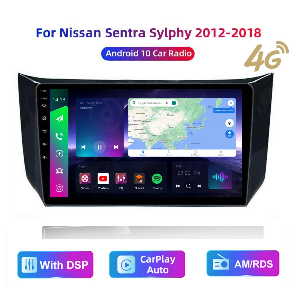 HD multimedia 10. inch car stereo radio android GPS carplay/auto 4G AM/RDS/DSP for Nissan Slyphy B17 Sentra 12 2012-17