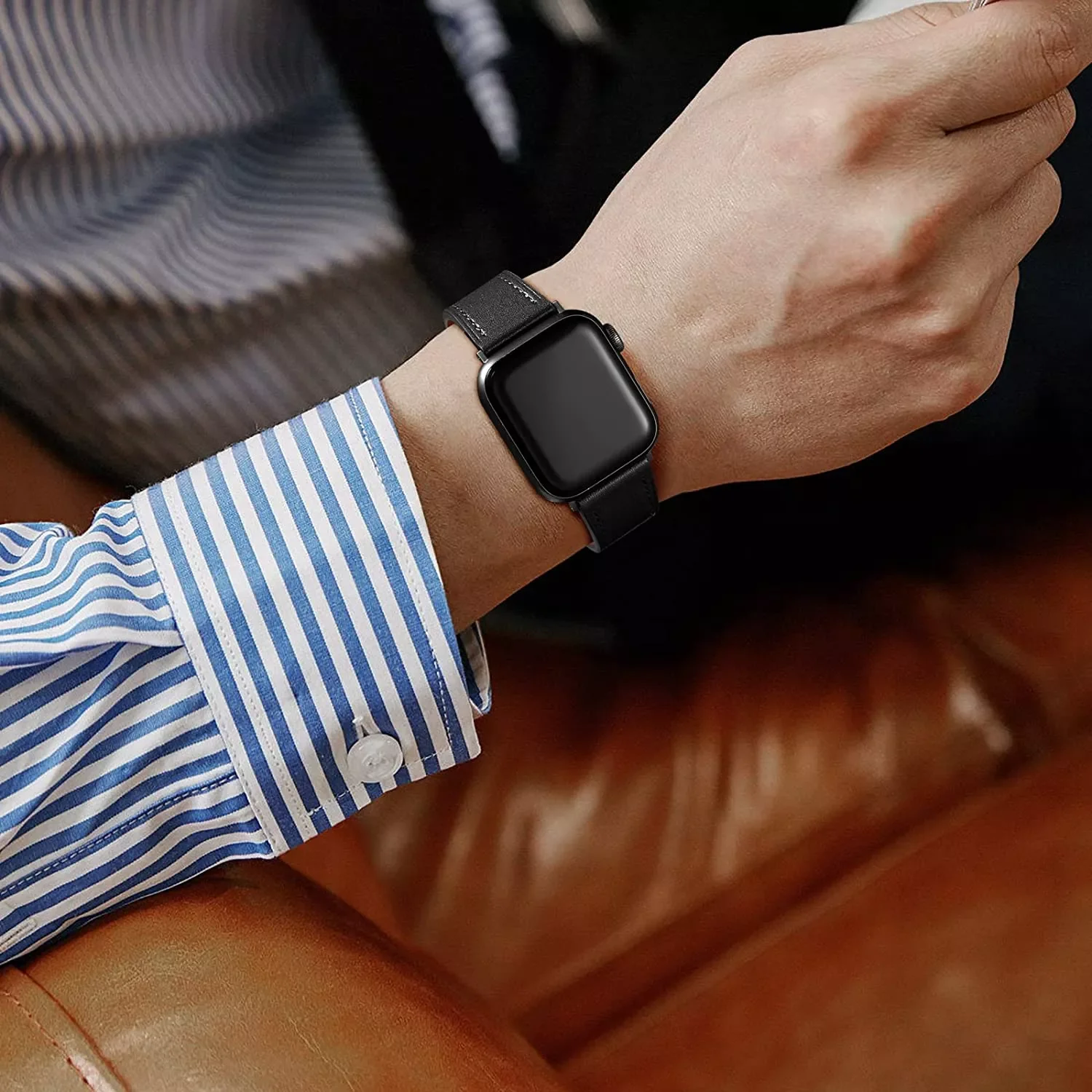 Compatible with Apple Watch Strap - Genuine Leather loop Straps Replacement Band for iWatch Strap Series 7/6/SE/5/4/3/2/1