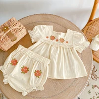toddler baby girl clothes set summer flowers embroidery topshorts suit for infant cotton short sleeve young childrens clothing