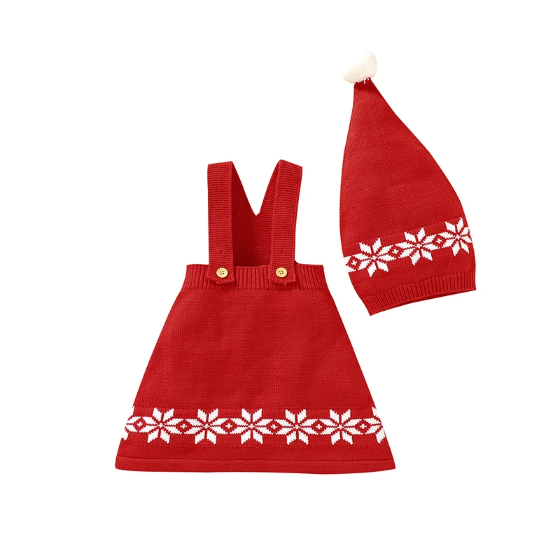 

Winter Red Christmas Knitted Newborn Infantil Kids Girls Sleeveless Dress Hats Clothes Sets 0-18m Toddler A-Line Pleated Dresses