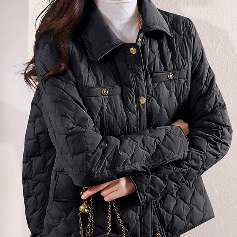 

Korean Autumn Winter White Duck Down Jacket Women Fashion Gold Button Design Casual Ultralight Warmth Puffer Coats Female