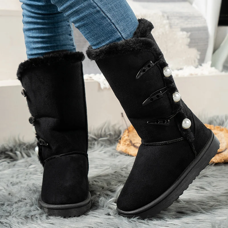 

Женские зимние ботинки на меху, обувь на плоской платформе до середины икры, замшевые зимние теплые ботинки, новые трендовые женские ботинки, уютная обувь с коротким плюшем, 2024