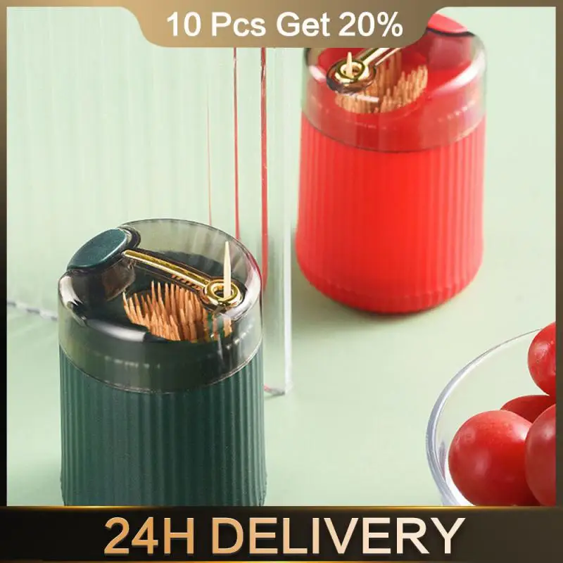 

Toothpick Bottle High Capacity Creative Push Automatic Eject Toothpick Jar -up Toothpick Case Storage Basket/box 3 Colors