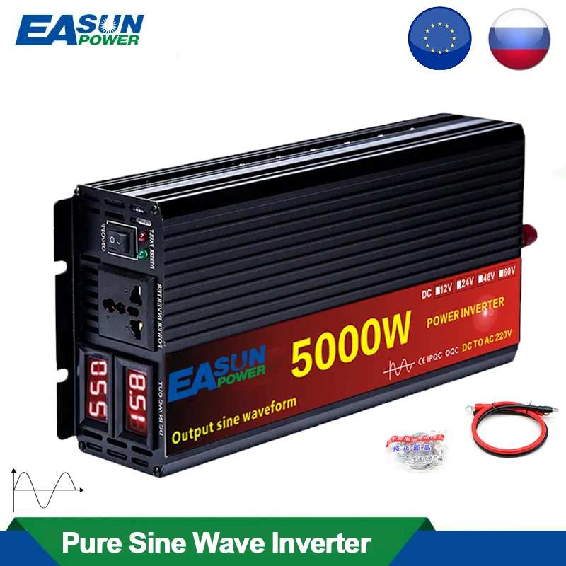 Источник питания Easun чистый синусоидальный инвертор DC 12v 24v AC 110v 220v Power 3000W 4000W 5000W Портативный внешний аккумулятор конвертер Солнечный инвертор
