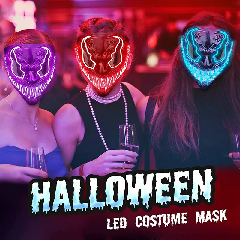 

2022 Hot Sales Fashion Halloween Mask Horror Neon Luminous Glowing Venom Mask LED Lighting Mask Cosplay Costume Masquerade Party