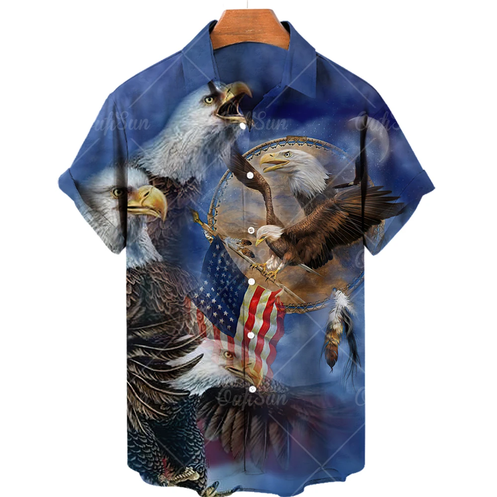 

American Flag Eagle Graphic 3D Print Men's Hawaiian Shirt Summer Loose Short Sleeve One Button Beach Shirt Blouses Tops Camicias