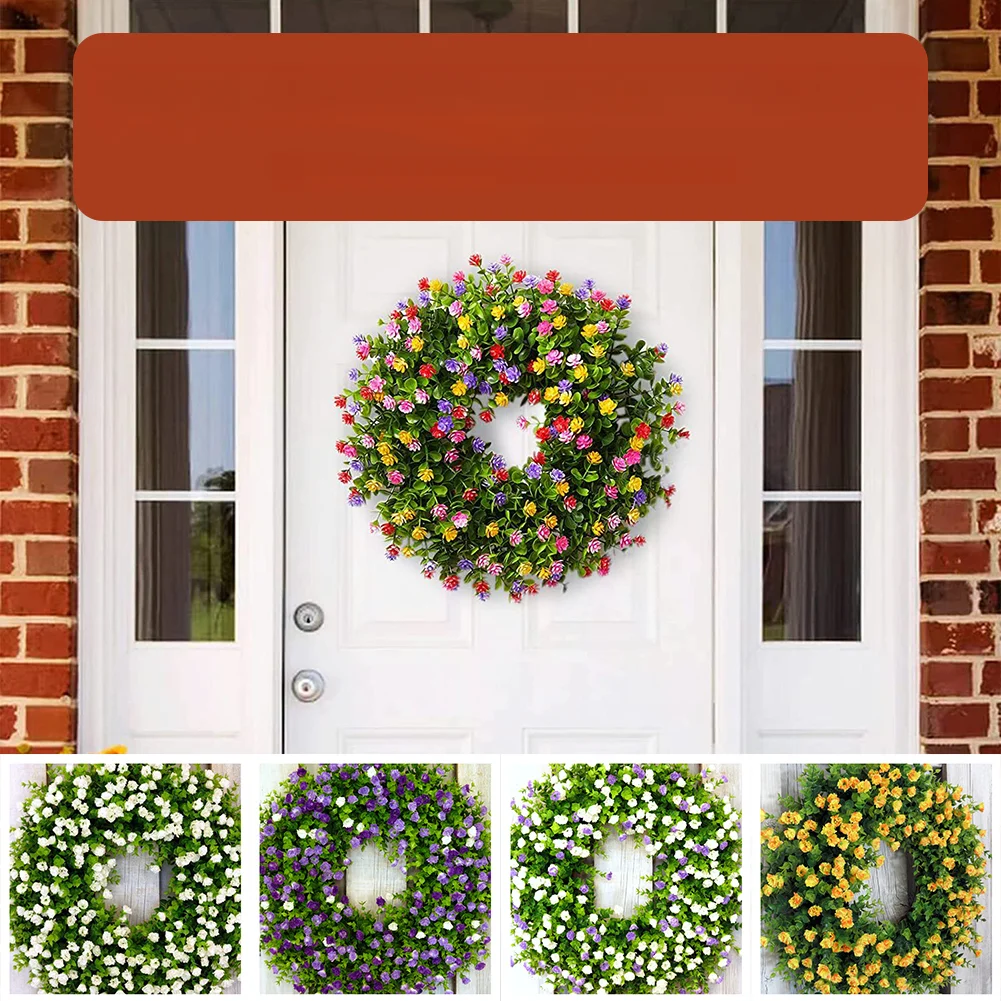 

Spring Wreath for Front Door Easter Summer Colorful Green Flower Frame Garland Welcome Decor for Home Party Holiday Decorations