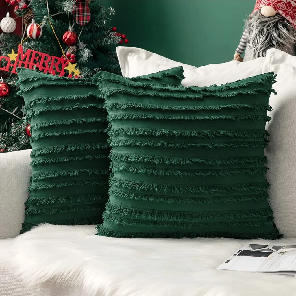 

Decorative Boho Throw Pillow Covers Linen Striped Jacquard Pattern Cushion Covers for Christmas Sofa Couch Living Room