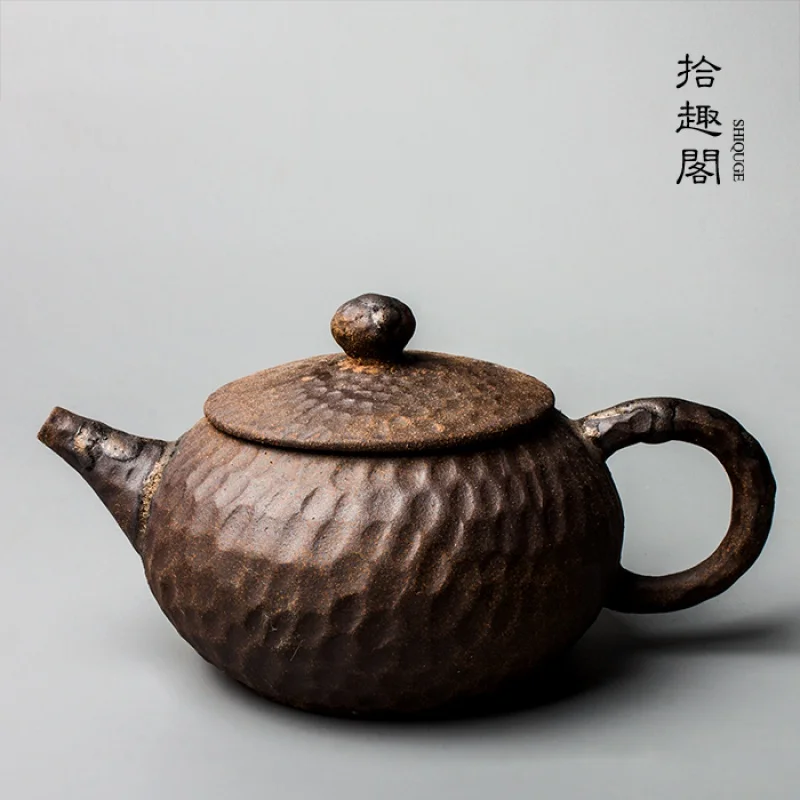 Handmade Coarse Pottery Teapot with Filter Single Pot Zen Kung Fu Tea Set Japanese Retro Teapot Pu'er Tea Tea Making Device