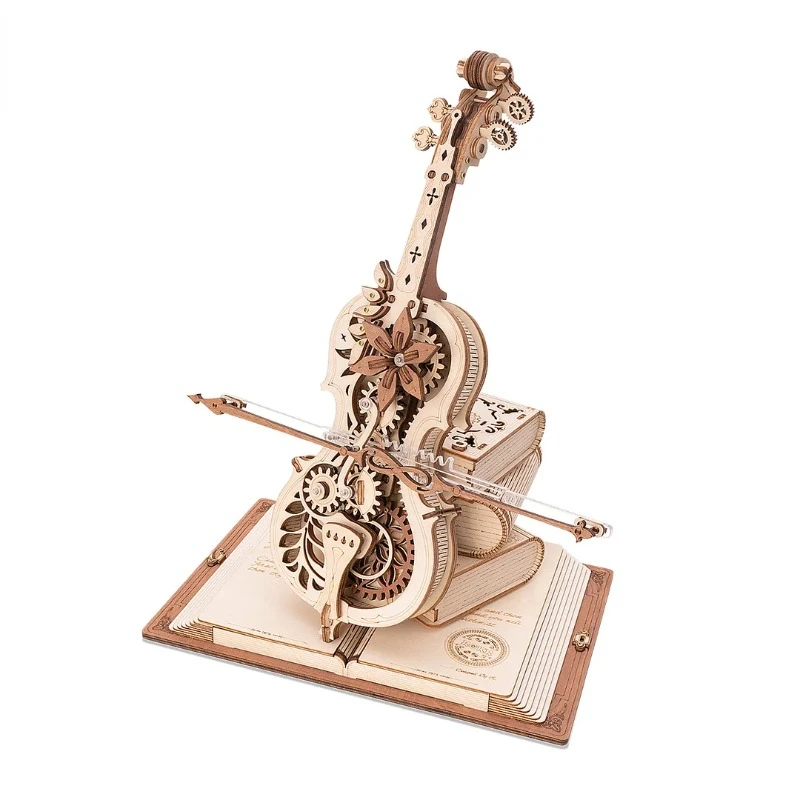 

3D Wooden Puzzle Funny Magic Cello Mechanical Music Instrument Creative Toys for Child AMK63 DIY Handmade Toy Music Box