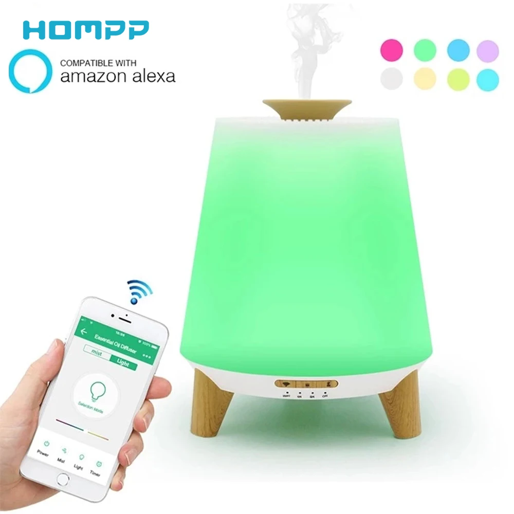 Aroma Diffuser APP Essential Oil Humidifier with Bluetooth Speaker Aromatherapy LED Lights Wood Grain Color