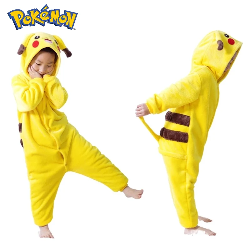 

TAKARA TOMY Pokemon Pikachu Plush Flannel Pajamas One-piece Suit Long-sleeved Winter Soft Warm Home Clothes Casual Children Gift