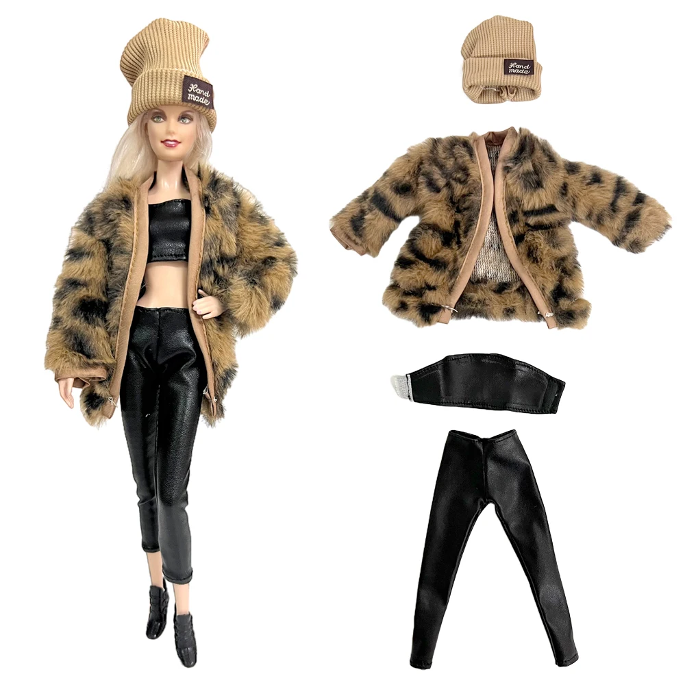

NK 1 Set 30Cm Barbies Fashion Clothes Coat Plush Top Pants Doll House Accessories For 11.8 Inch Barbies Girls Toy Gifts