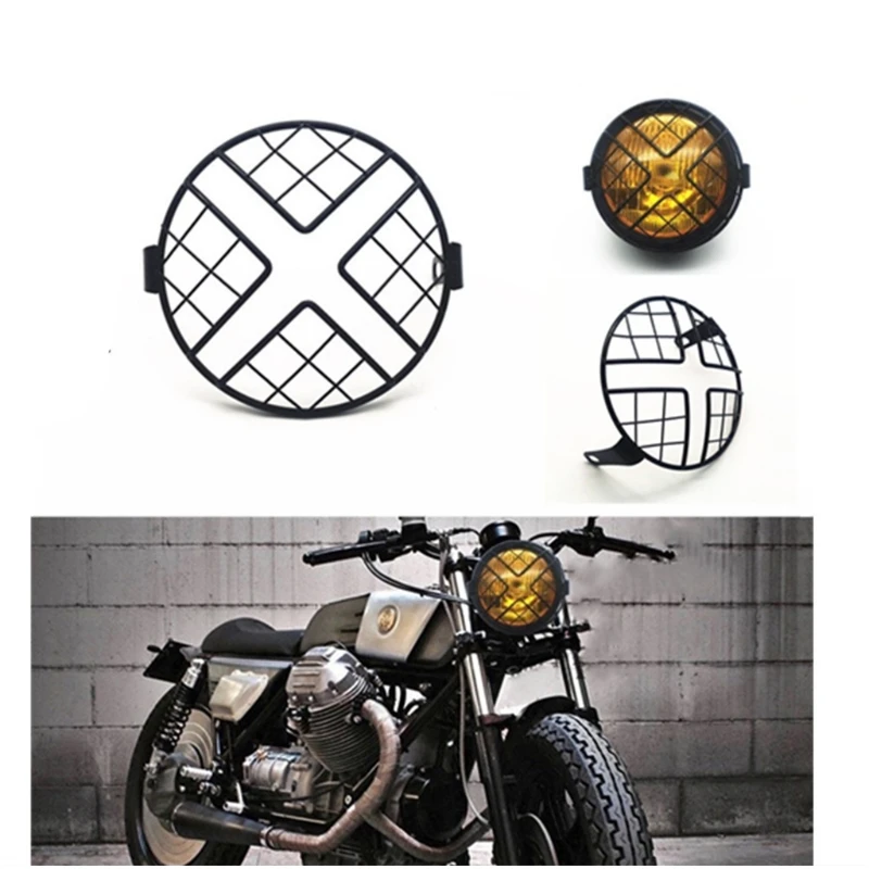 

Motorcycle Headlight Protective Shelter Indicator Light Metal Guard Grille Cover Dropshipping