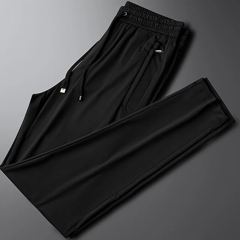 Summer thin casual sports pants men's high-end custom pocket decoration elastic slim-fit quick dry straight leg pants tide