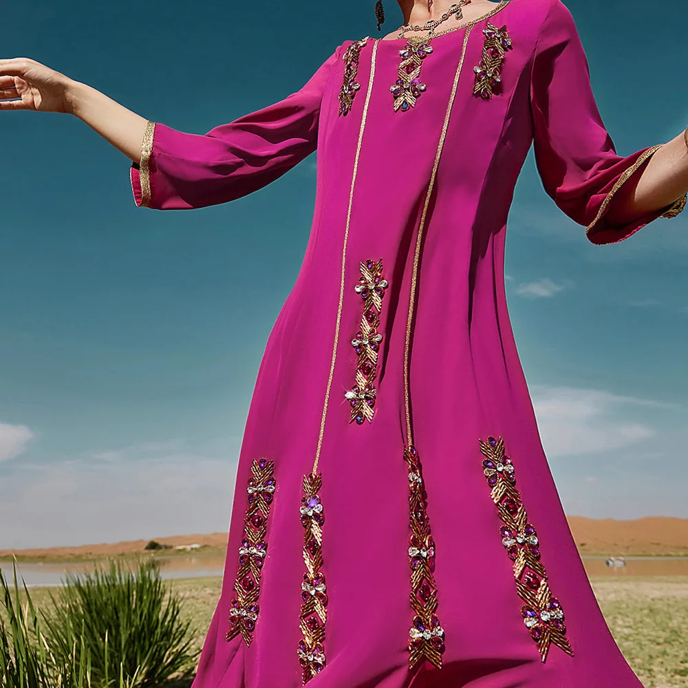 Handwork Diamond Moroccan Kaftan Evening Party Long Women Islamic Dress Jalabiya Muslim Ramadan Eid Abaya Dubai Caftan Wedding