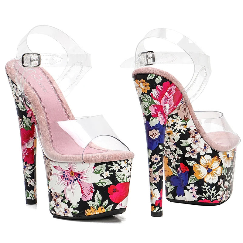 Leecabe 7 Inch Women Mary Jane Platform Pumps17cm Sexy Red Bottom High Heels flower Slipper Exotic Dancer Pole dance shoes