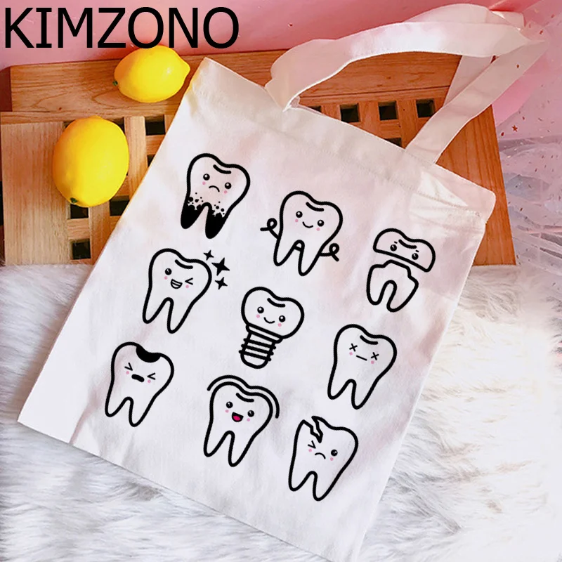 

Сумка для покупок с рисунком зубов и дантистов, сумка из переработанного материала, сумка для покупок, Хлопковая Сумка, тканевая складная су...