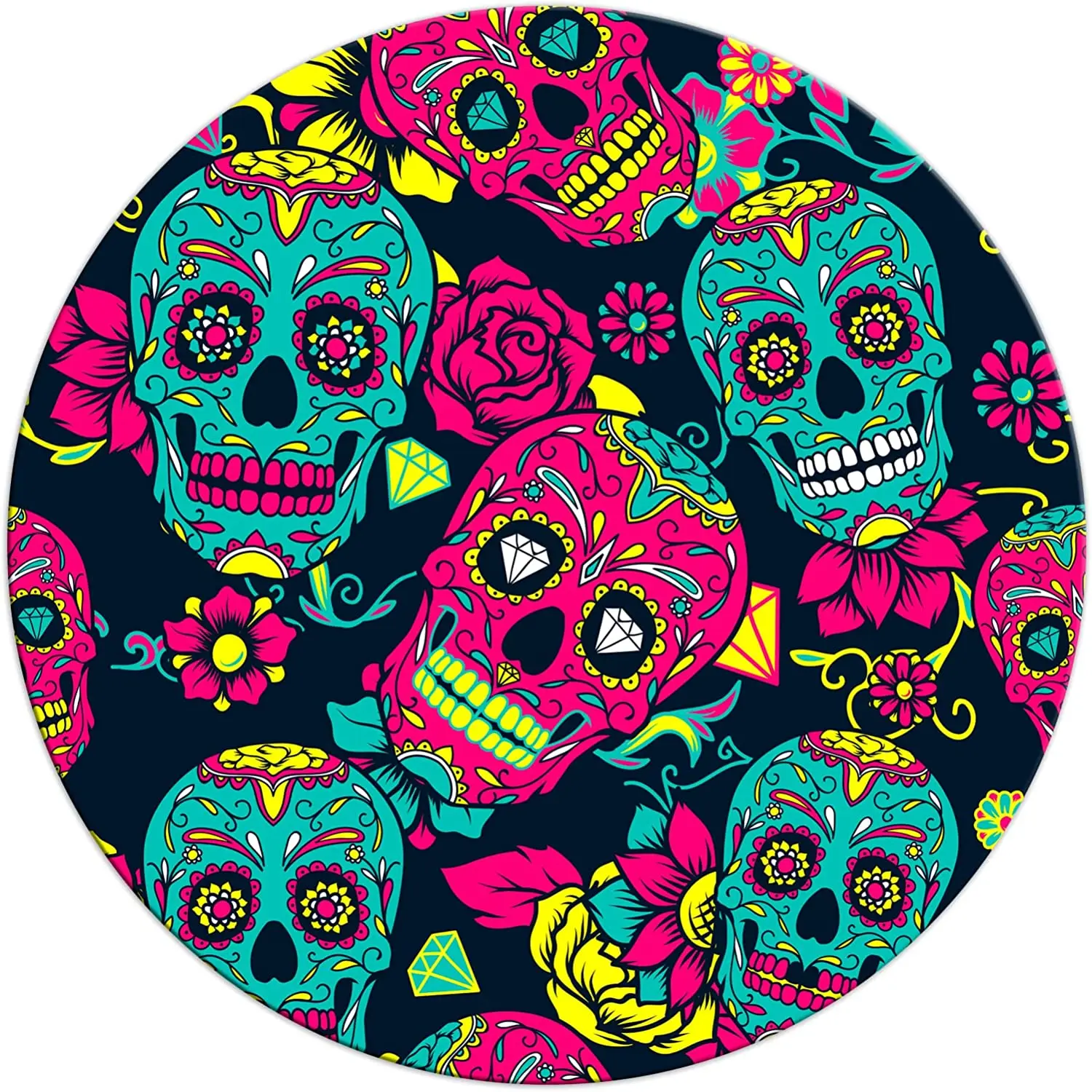 

Floral Skull Round Mouse Pad Small Non-Slip Rubber Mouse Pads Computer and Laptop Mouse Mat for Office Desk Gaming Decor