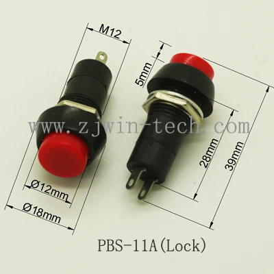 

5PCS 12MM Latching self-locking Panel Push Button Switch 2pin with screw nut DIP PBS-11A