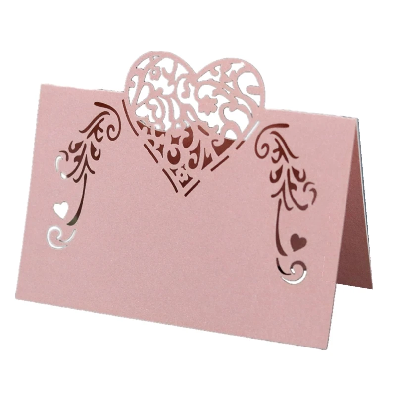 

Rose Wedding Name Sign-in Station Card Laser Cut Love Heart Shape Place Cards Party Reception Table Seat Card for Business Desk