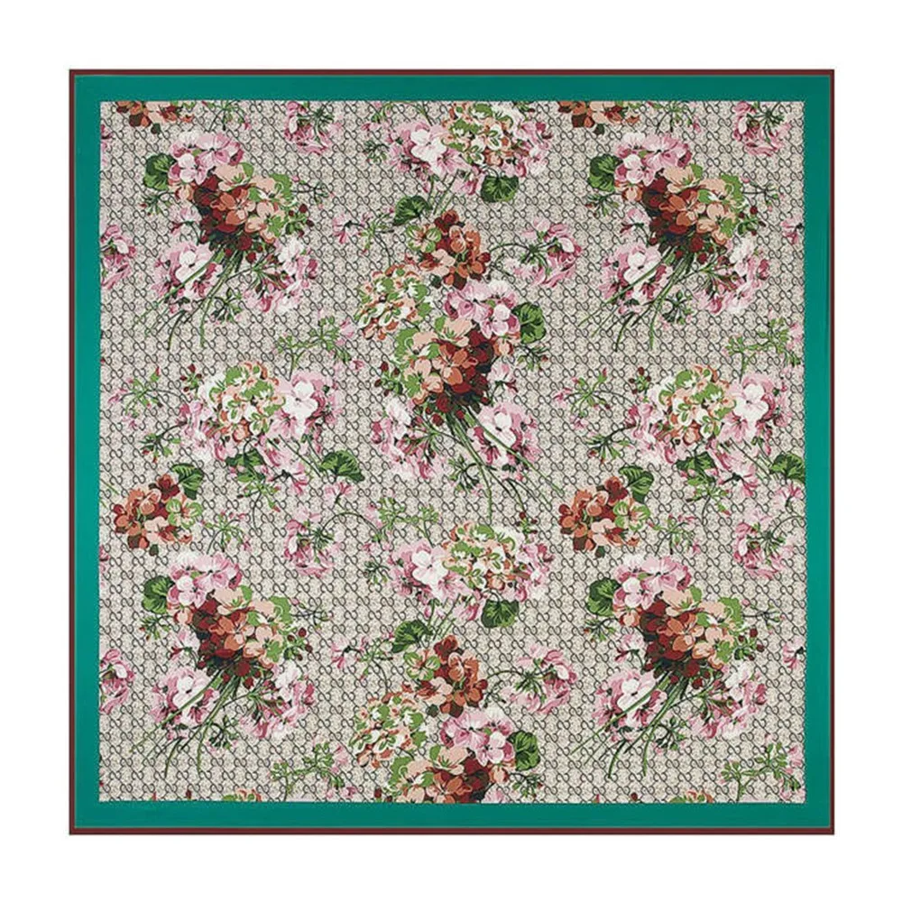 

Twill Silk Women Scarf 130*130 cm Euro Design Geranium Flower Print Square Scarves High Quality Gift Fashion Large Silk Shawls