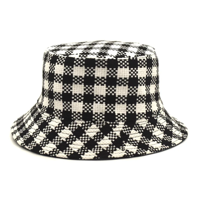 

New Bucket Hats Women Autumn Winter Tweed Plaid Japanese Style Vintage Hat Bob Ladies Girls Elegant Chic Fisherman Hat Panama