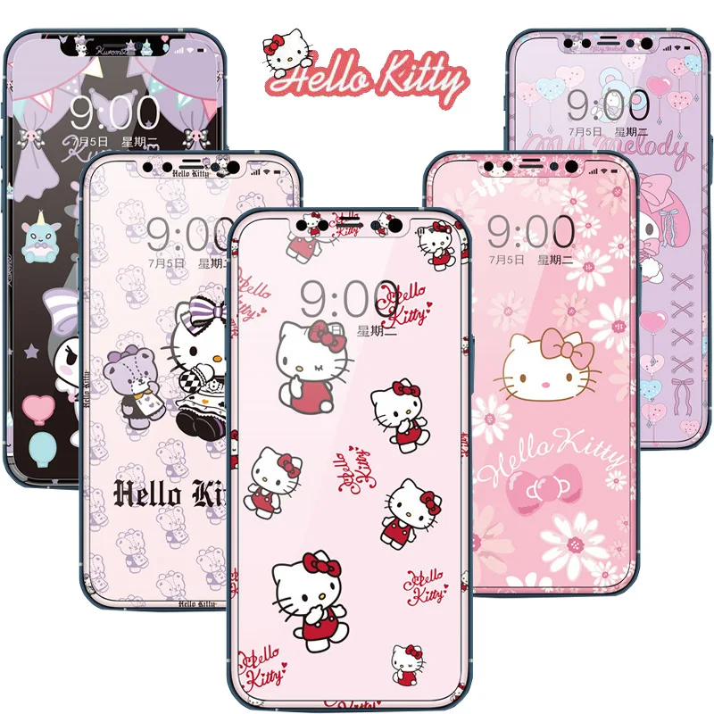 Закаленное стекло Hello Kitty Kuromi с полным покрытием для IPhone 13 12 11 Pro Max милая Защита